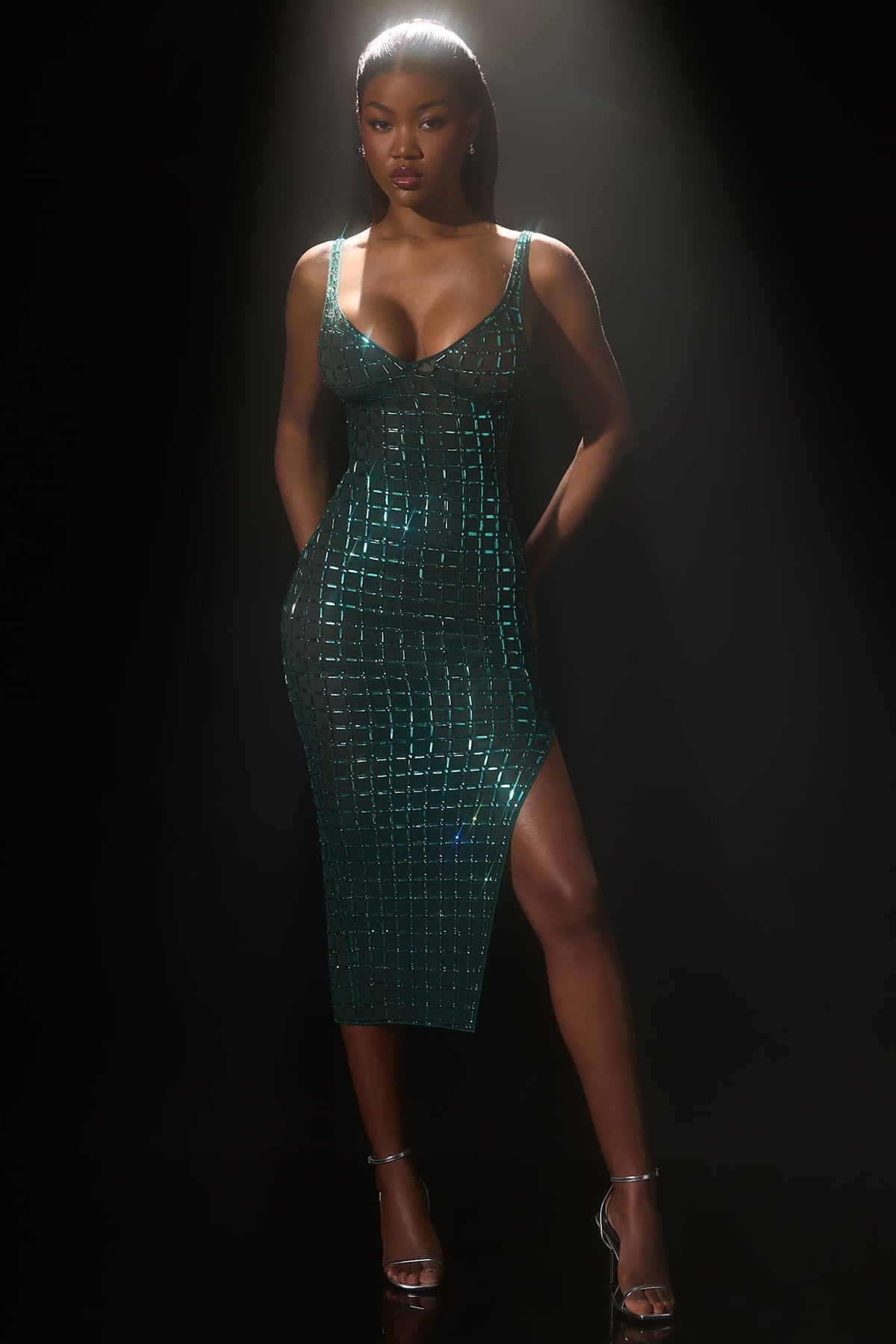 Embellished Open Back Midi Dress