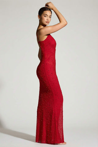 Embellished Plunge Neck Evening Gown