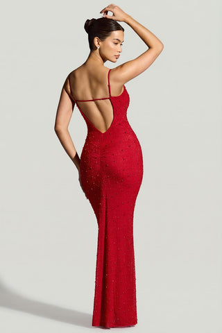 Embellished Plunge Neck Evening Gown