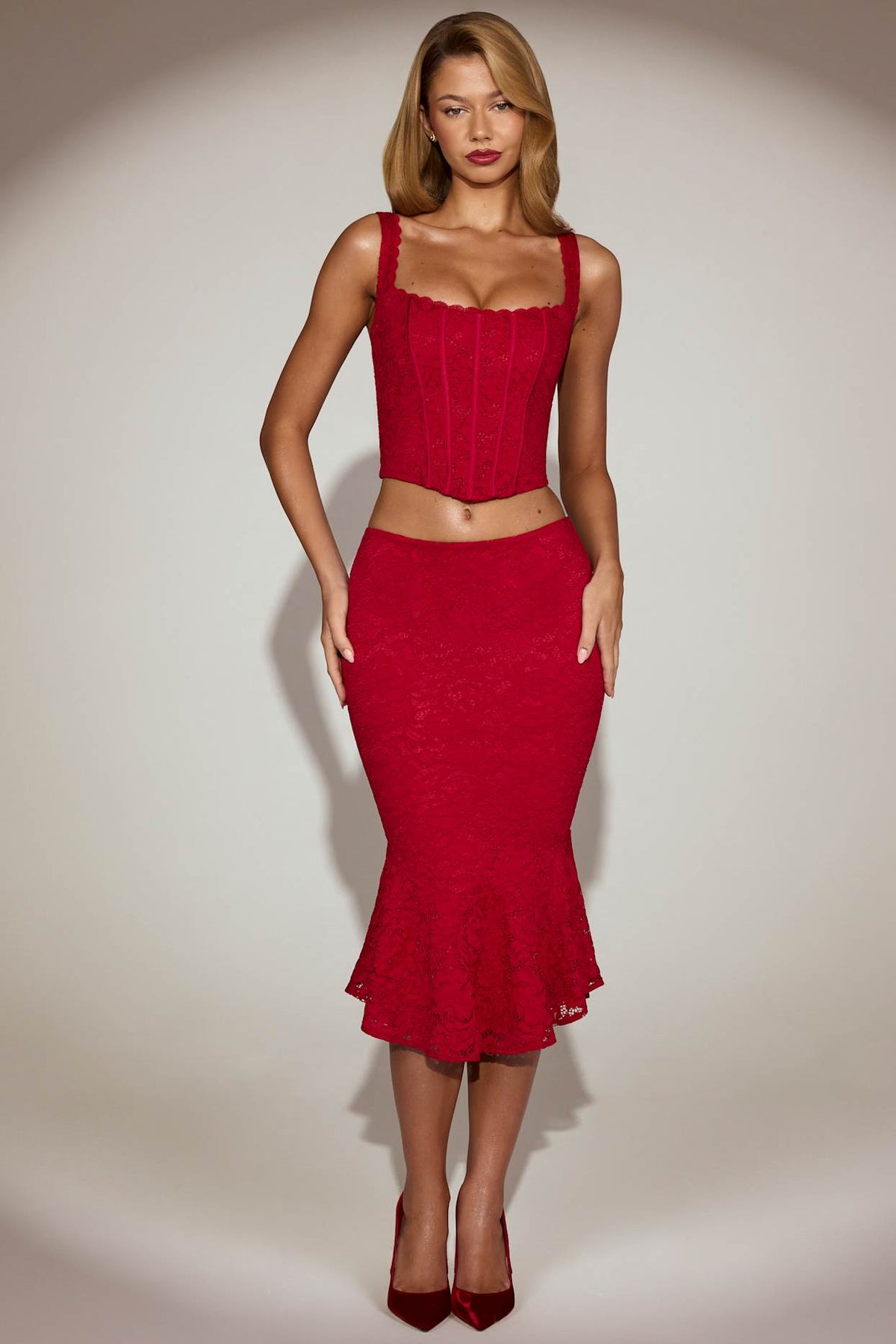 Lace Fishtail Midi Skirt