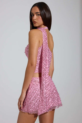 Glitter Mesh Asymmetric Top with Scarf Detail