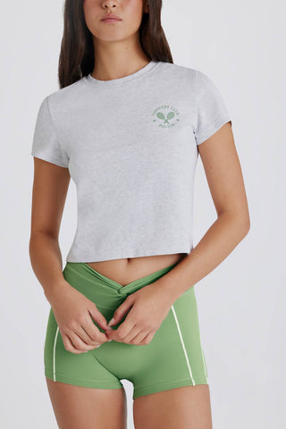 Cropped Graphic Tee Grey Marl