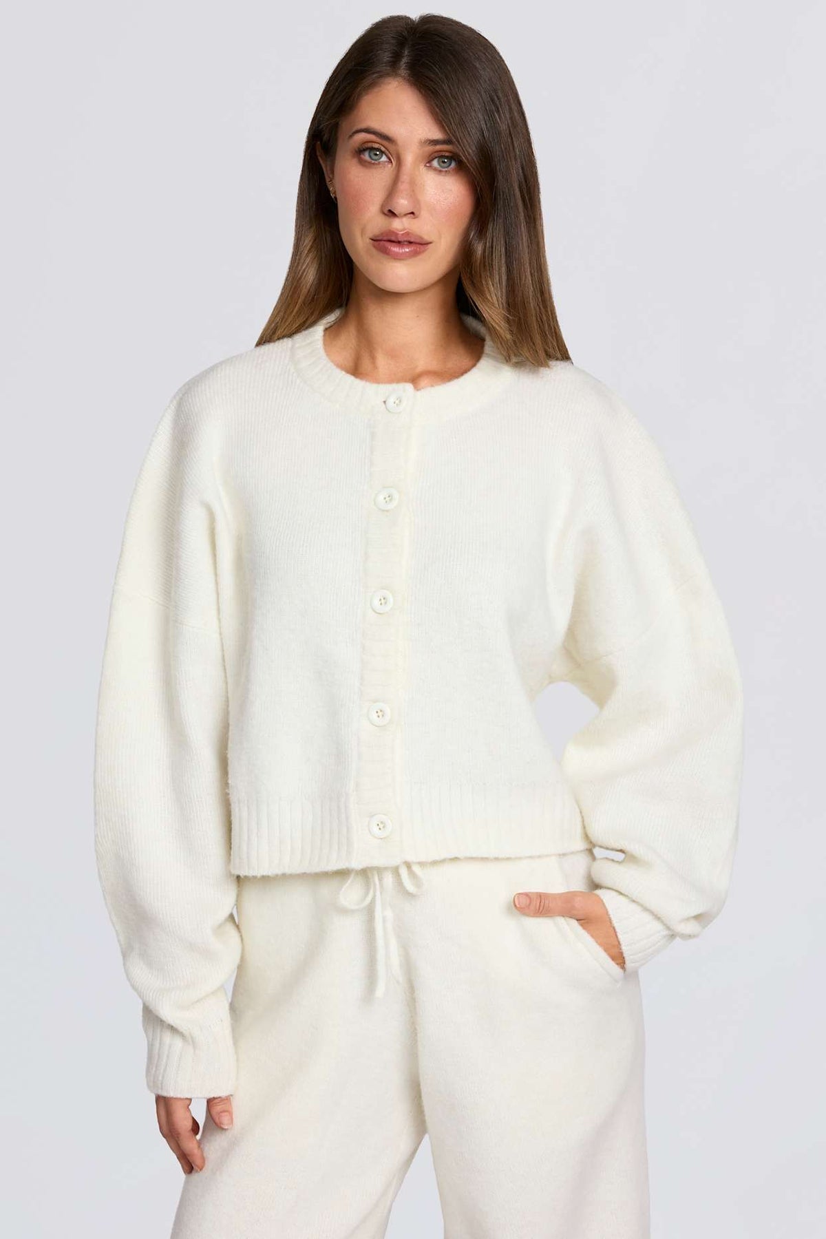 Ivory Cropped Knit Cardigan