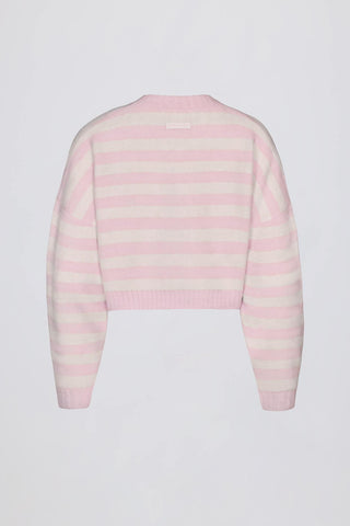 Pink Striped Cropped Knit Cardigan