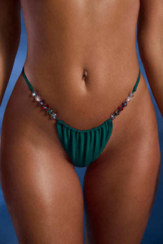 Bead Embellished Thong Bikini Bottoms