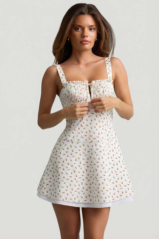 Ruched Lace Up Mini Dress