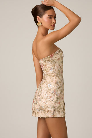 Floral Embellished Strapless Mini Dress