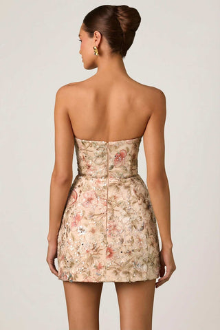 Floral Embellished Strapless Mini Dress
