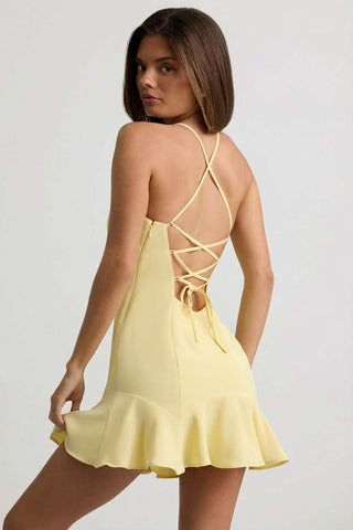 Lace Up Back Drop Waist Mini Dress