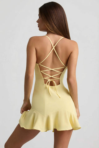 Lace Up Back Drop Waist Mini Dress