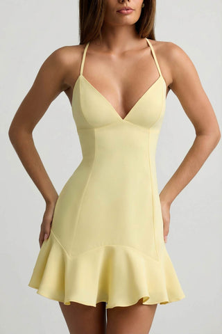 Lace Up Back Drop Waist Mini Dress