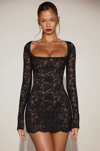Lace Mini Dress with Long Sleeves