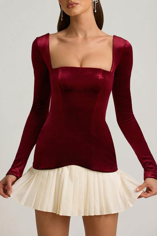 Velvet Corset Mini Dress with Pleated Skirt