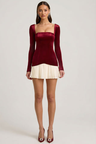 Velvet Corset Mini Dress with Pleated Skirt