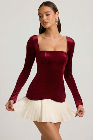 Velvet Corset Mini Dress with Pleated Skirt