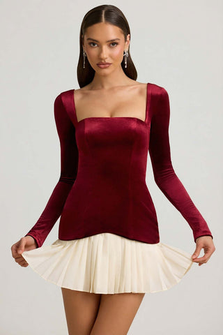 Velvet Corset Mini Dress with Pleated Skirt