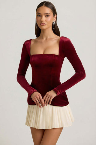 Velvet Corset Mini Dress with Pleated Skirt