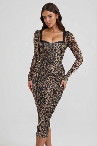 Layered Bra Detail Ruched Midi Dress