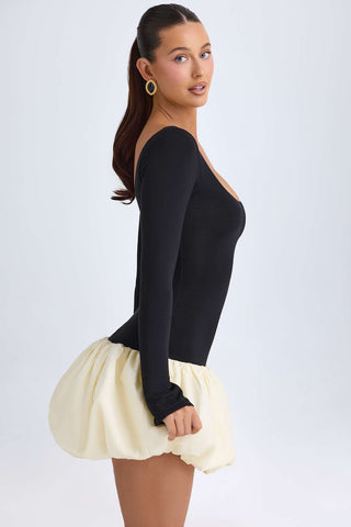 Scoop Neck Drop Waist Bubble Hem Mini Dress