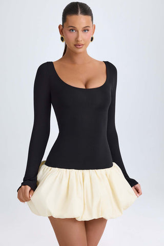 Scoop Neck Drop Waist Bubble Hem Mini Dress