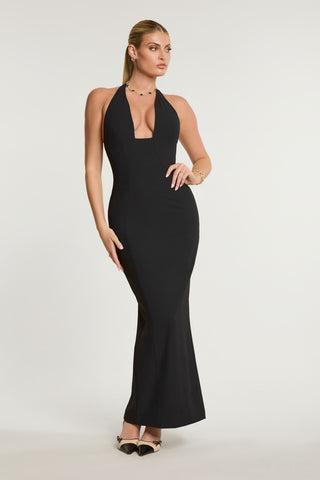 Halter Neck Plunge Maxi Dress