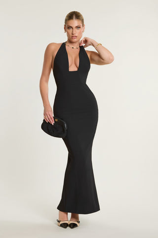 Halter Neck Plunge Maxi Dress