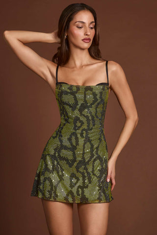 Embellished Cowl Neck Mini Dress