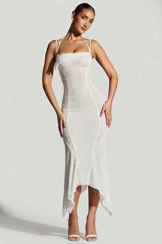 Embellished Asymmetric Maxi Dress