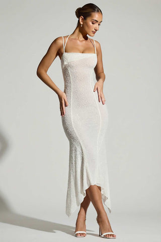 Embellished Asymmetric Maxi Dress