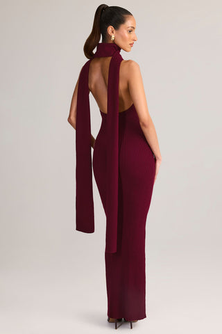 Scarf Detail Turtleneck Backless Maxi Dress
