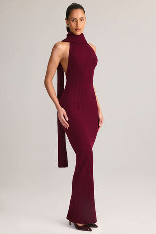 Scarf Detail Turtleneck Backless Maxi Dress