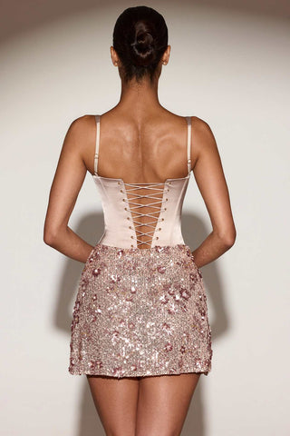 Embellished Draped Corset Mini Dress