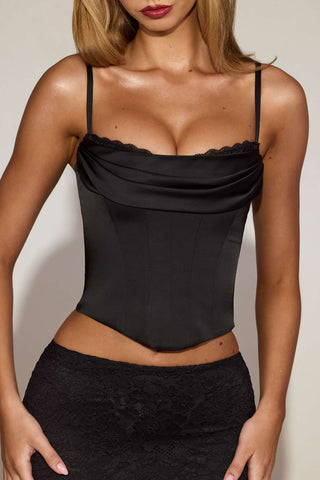 Cowl Neck Lace Up Corset Top