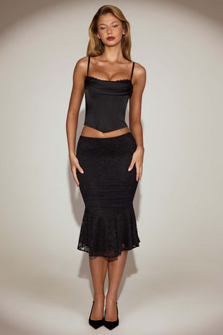 Cowl Neck Lace Up Corset Top