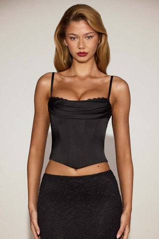 Cowl Neck Lace Up Corset Top