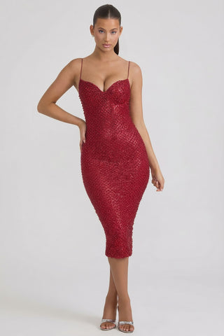 Embellished Sweetheart Midi Dress