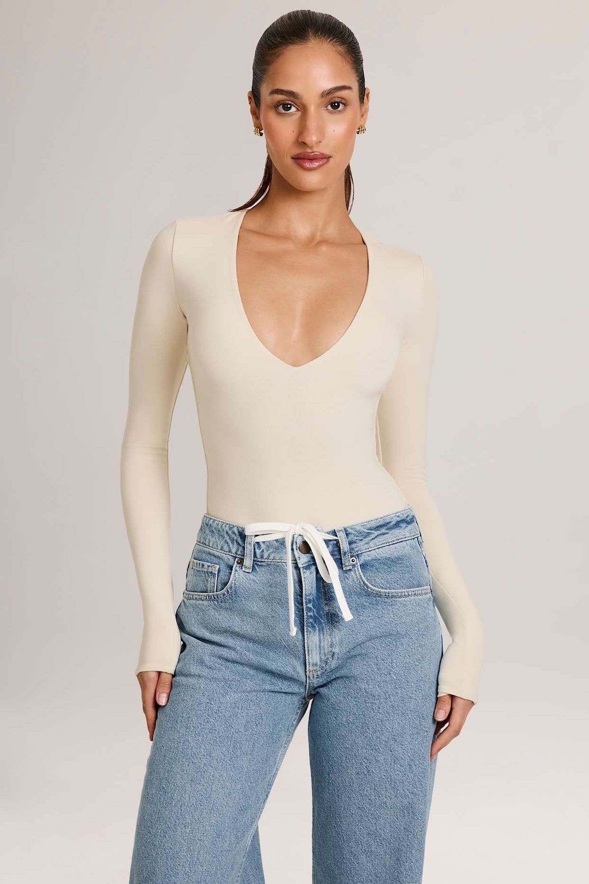 Plunge Neck Long Sleeve Bodysuit