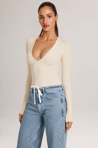 Plunge Neck Long Sleeve Bodysuit
