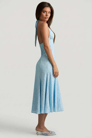 Floral Plunge Halterneck A Line Dress