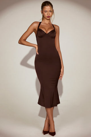 Lace Trim Halterneck Satin Dress