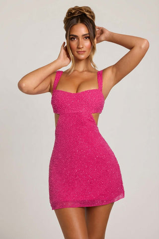Embellished Cut Out Mesh Mini Dress