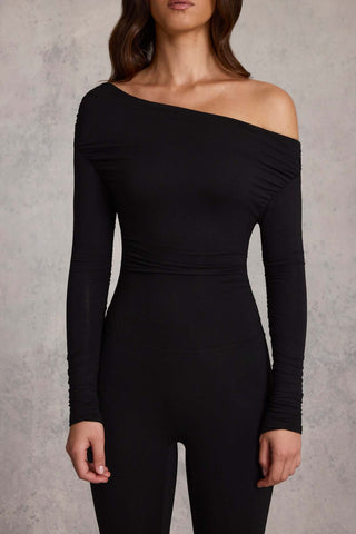 Off Shoulder Jumpsuit with Ruched Sleeves