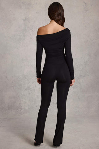 Off Shoulder Jumpsuit with Ruched Sleeves