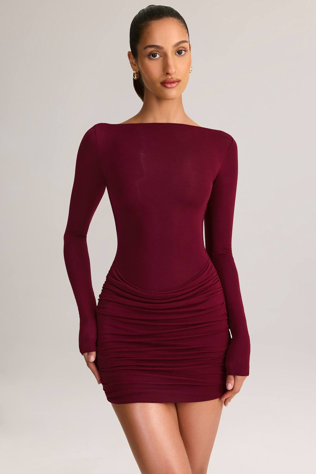 Ruched Mini Dress with Long Sleeves