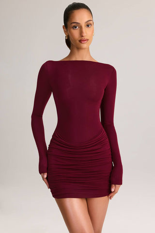Ruched Mini Dress with Long Sleeves