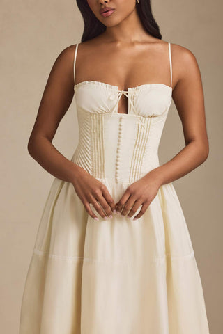 Lace Trim Pintuck Poplin Midi Dress