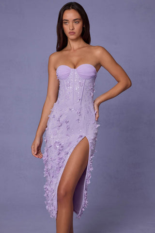 Lace Up Corset Dress with Floral Appliques