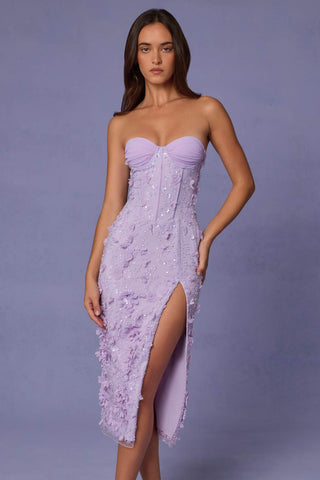 Lace Up Corset Dress with Floral Appliques