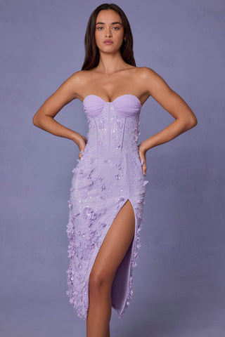 Lace Up Corset Dress with Floral Appliques