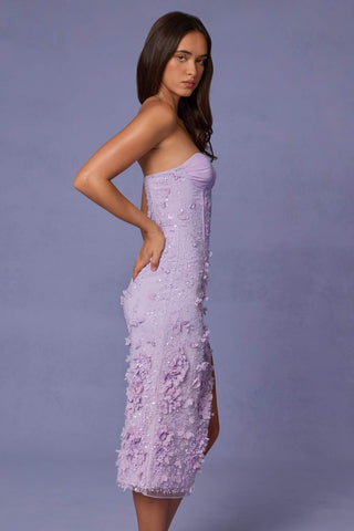 Lace Up Corset Dress with Floral Appliques